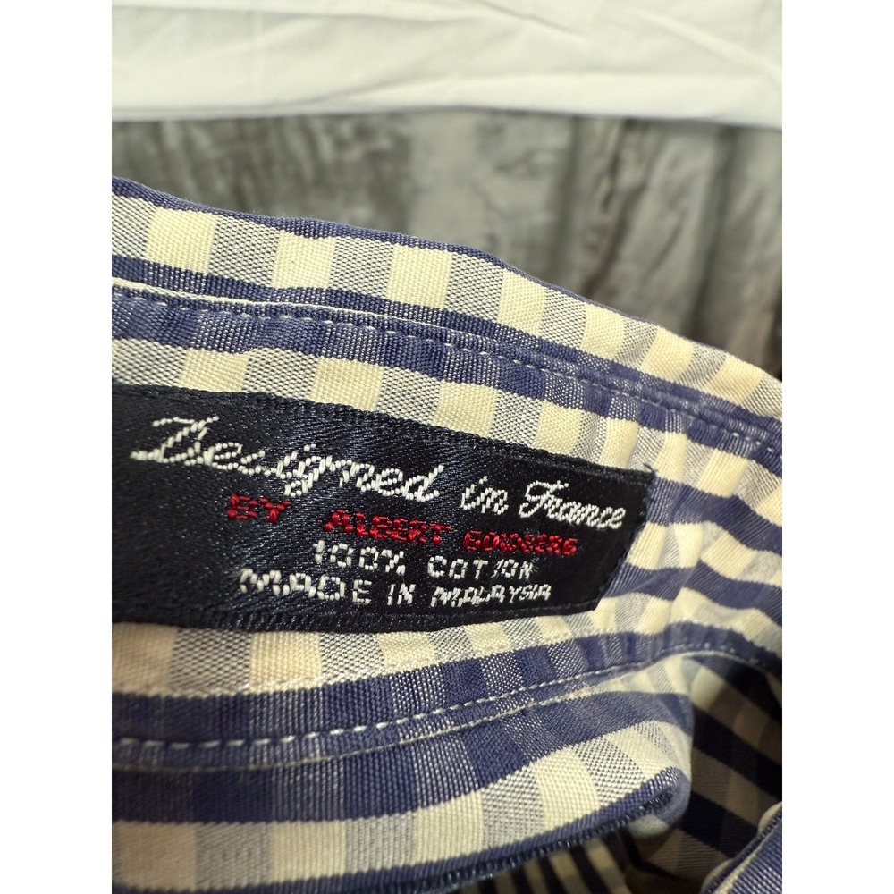 Faconnable Albert Goldberg Mens Gingham Check Cotton Button Down Shirt Navy Blue - Picture 5 of 8